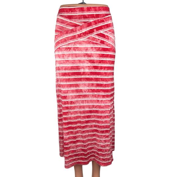 Live and let Live Red Tie Dye Striped Stretch Knit Pull On Maxi Skirt Petite S - Picture 1 of 5